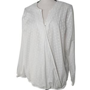 Tommy Hilfiger White Blouse Women's XL White Textured Fabric Polka Dots Peasant
